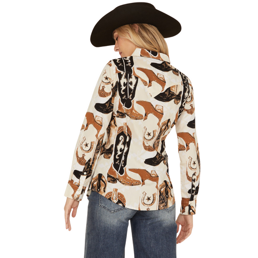 Wrangler Retro Boot Print Long Sleeve Snap Shirt