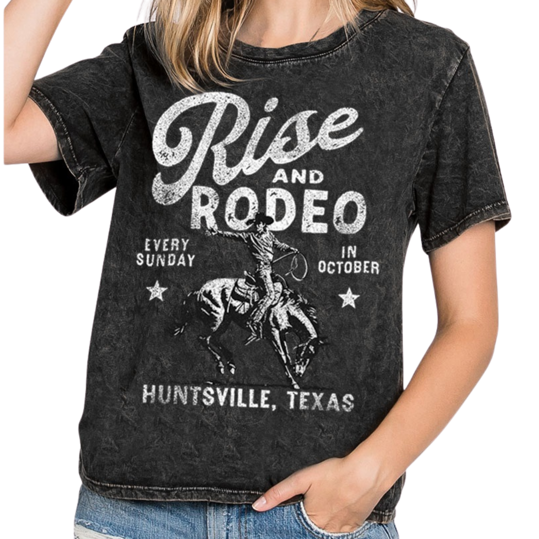 hrt and luv rise and rodeo western cropped graphic tee black