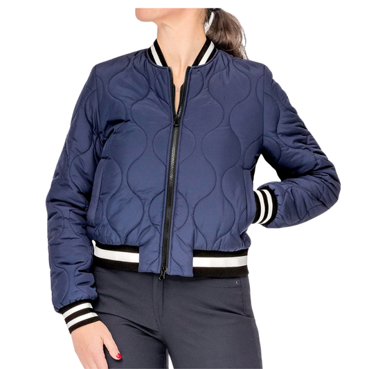 Kastel Denmark Navy Quilted Sporty Trim Full Zip Bomber Jacket