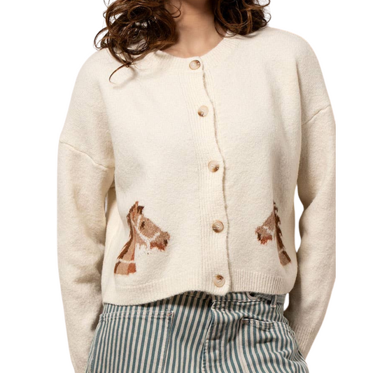 Urban Daisy Crewneck Button Horse Sweater