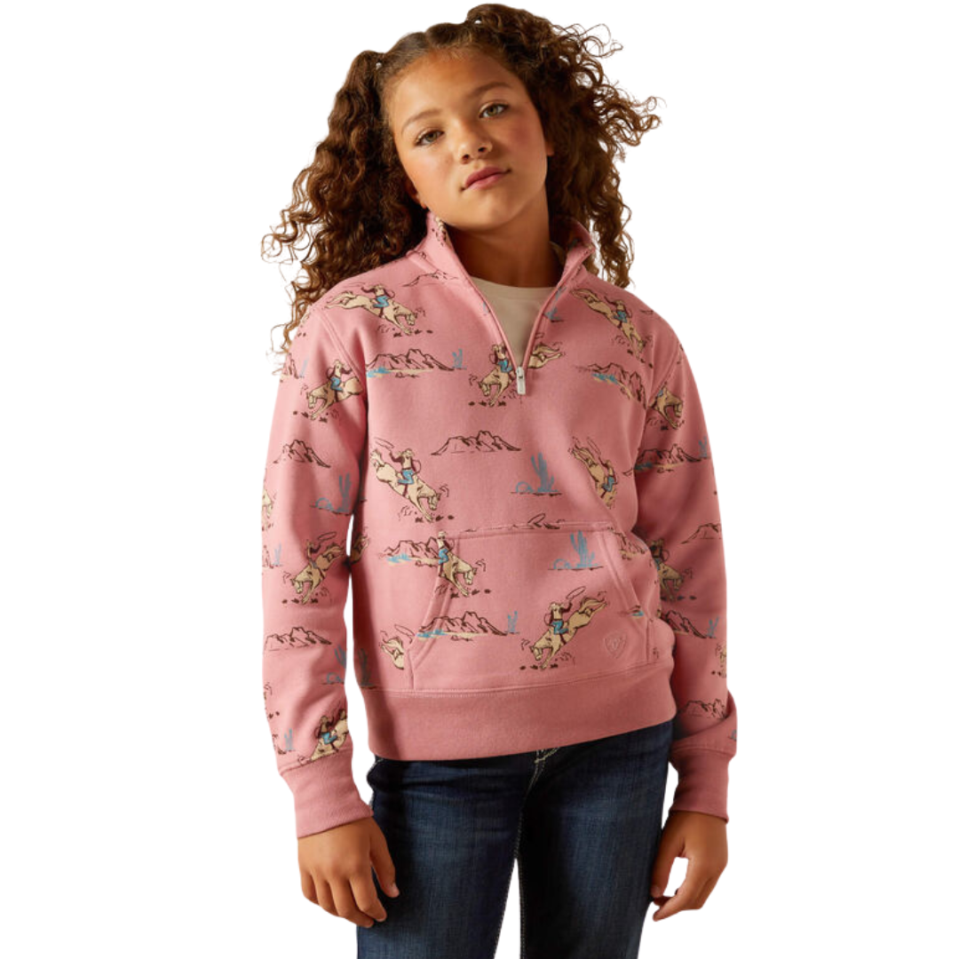 Ariat Girls Bronc Scene 1/4 Zip Sweatshirt