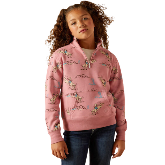 Ariat Girls Bronc Scene 1/4 Zip Sweatshirt