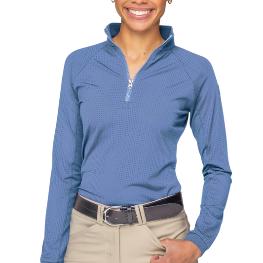 Kastel Denmark Pacific Blue Perforated Long Sleeve 1/4 Zip Performance Shirt