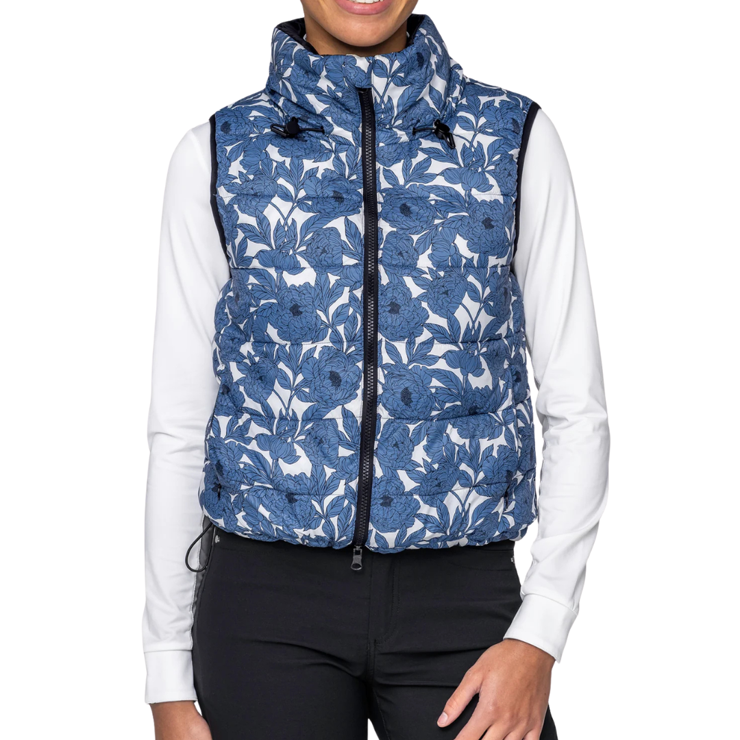 Kastel Denmark Pacific Blue Wild Rose & Black Reversible Puffer Vest