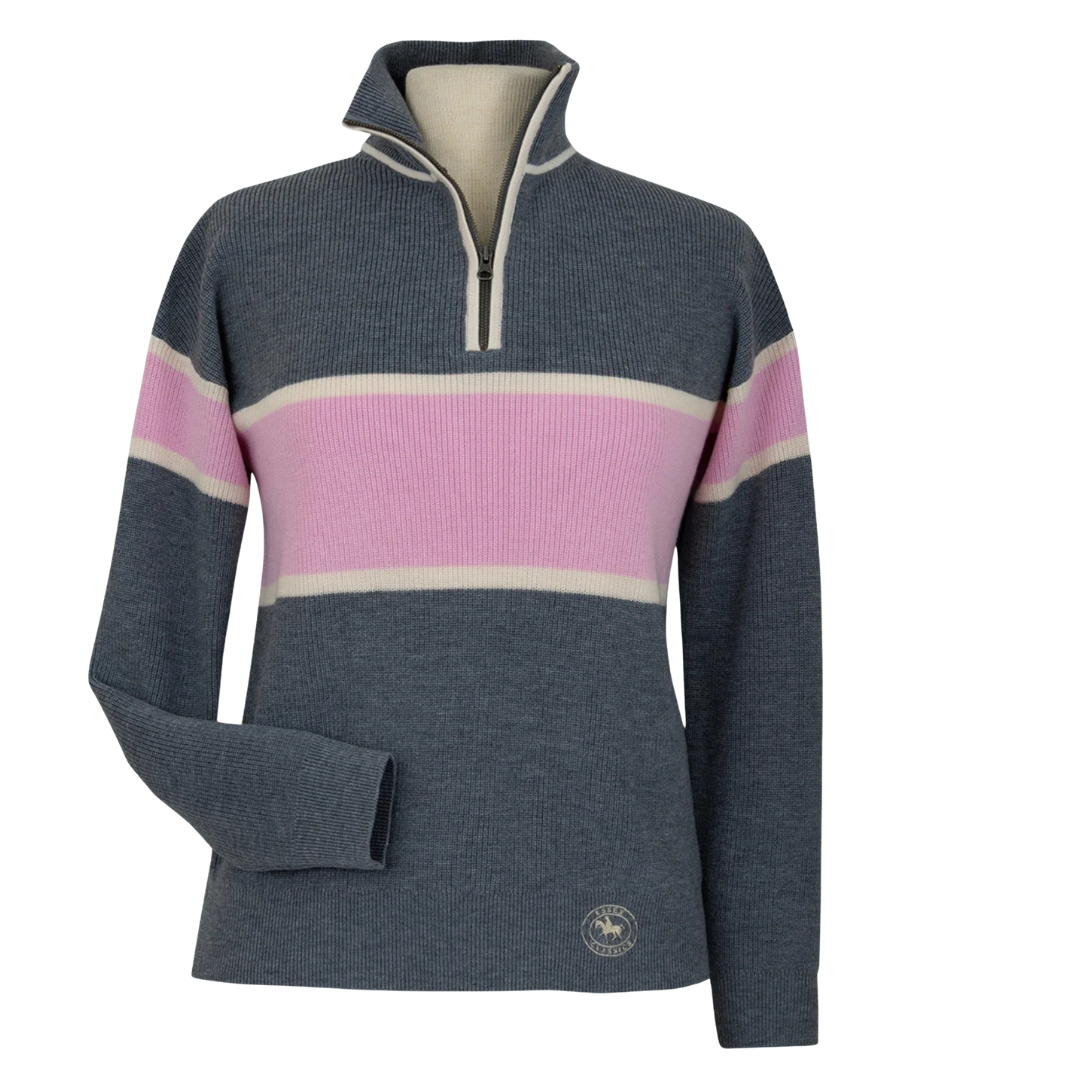 Essex Classics Oxford Quarter Zip Sweater - Grey & Pink