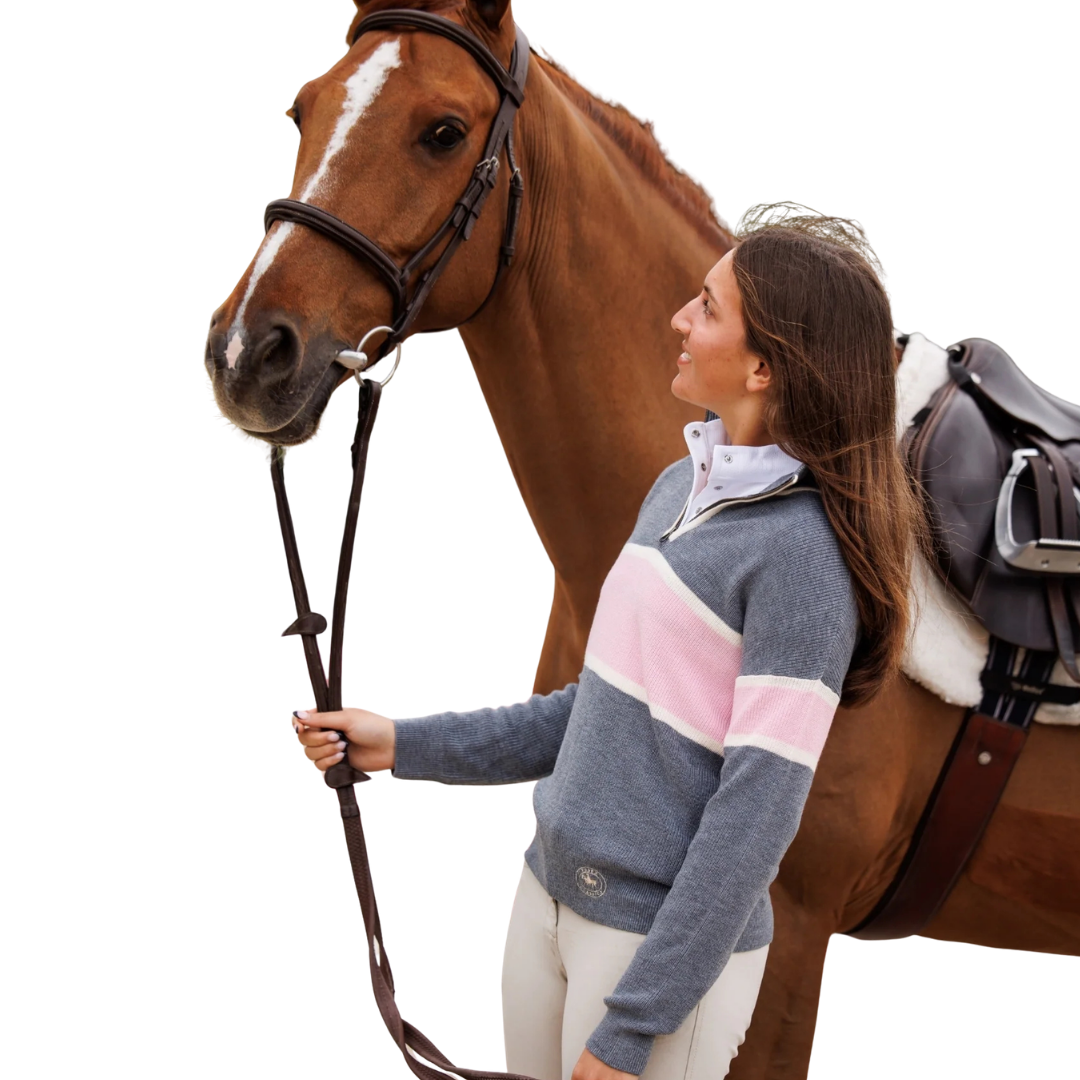 Essex Classics Oxford Quarter Zip Sweater - Grey & Pink