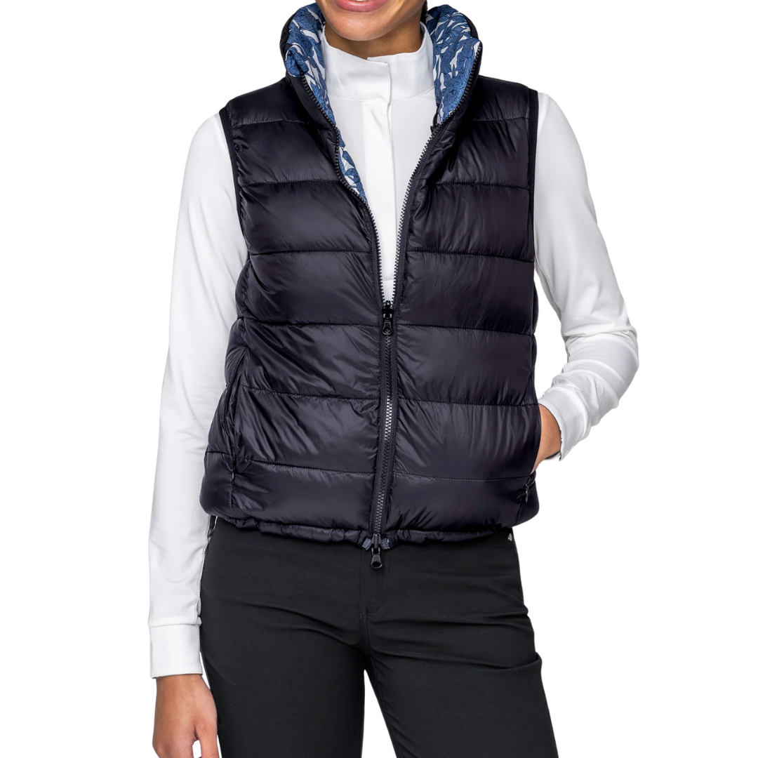 Kastel Denmark Pacific Blue Wild Rose & Black Reversible Puffer Vest