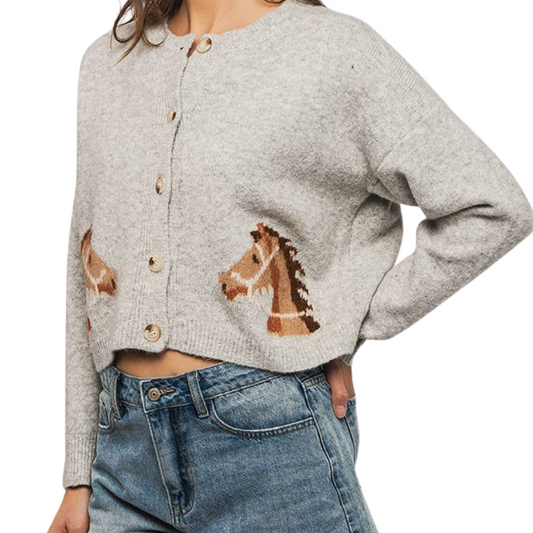 Urban Daisy Crewneck Button Horse Sweater